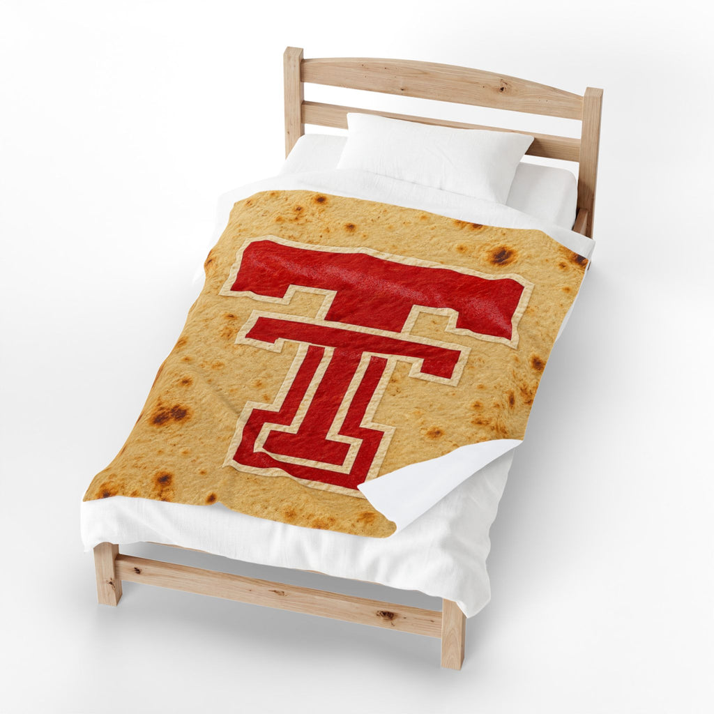 Velveteen Plush Blanket — Red Double T on Toasted Tortilla