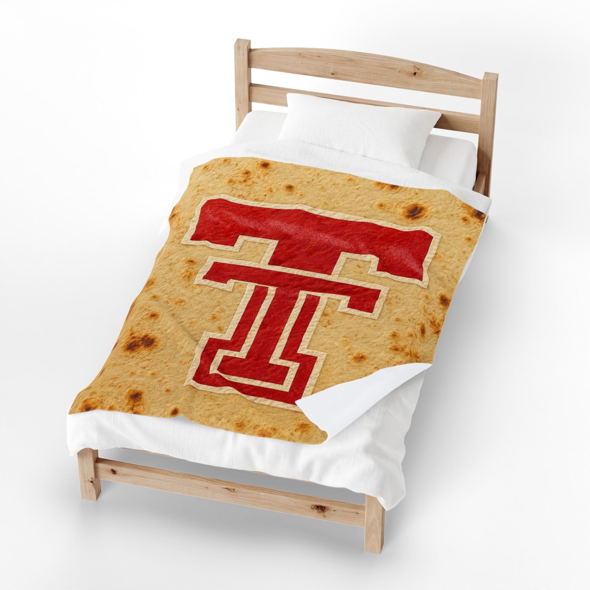 Velveteen Plush Blanket — Red Double T on Toasted Tortilla