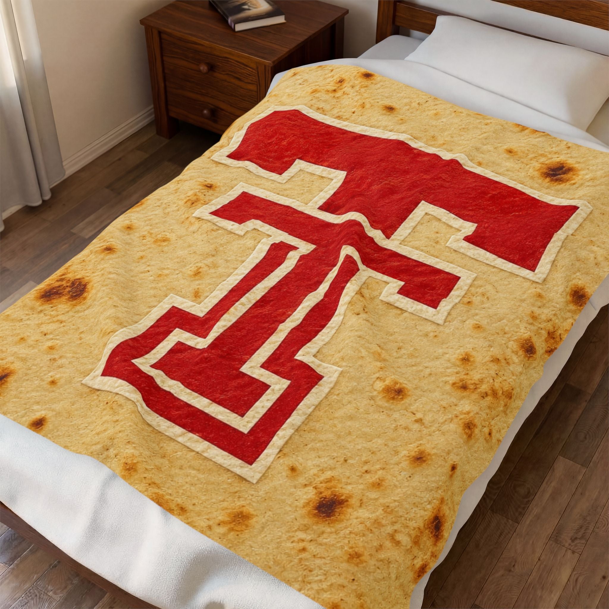 Velveteen Plush Blanket — Red Double T on Toasted Tortilla