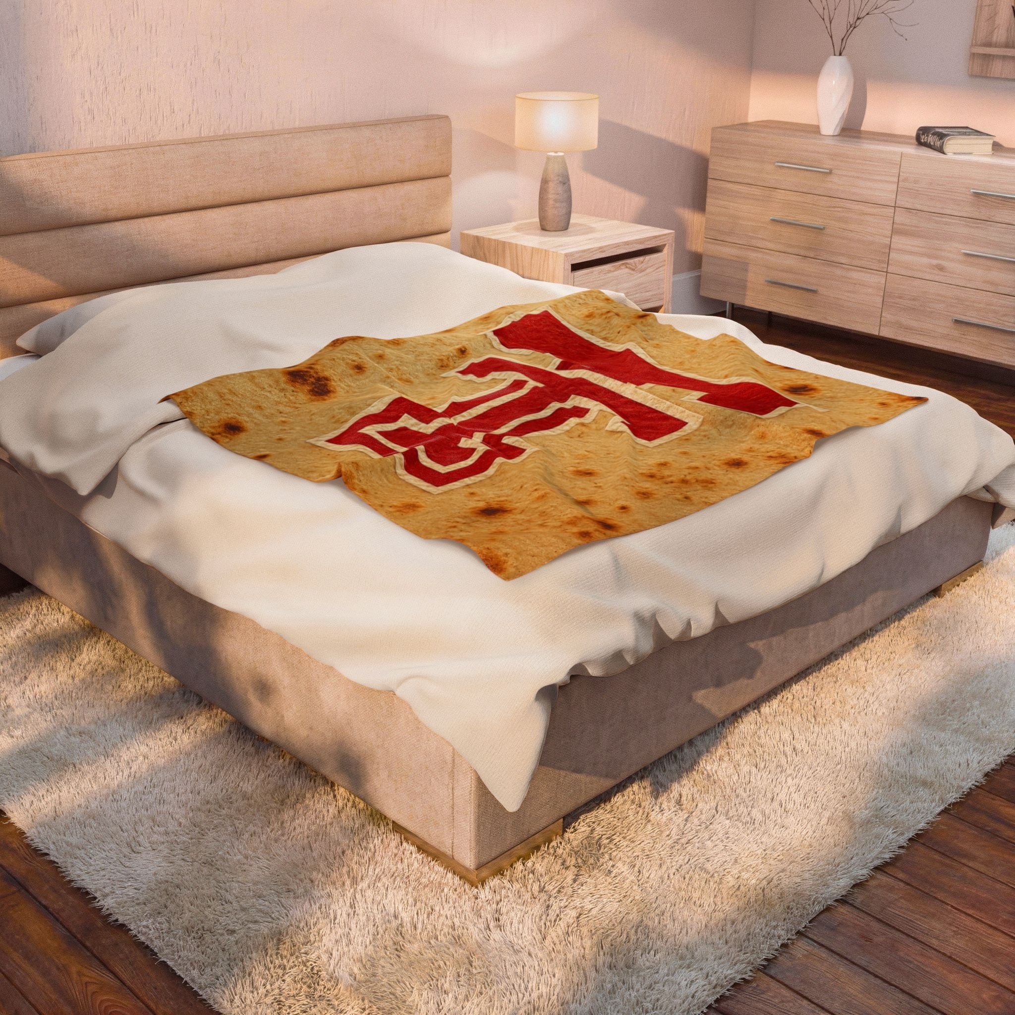 Velveteen Plush Blanket — Red Double T on Toasted Tortilla