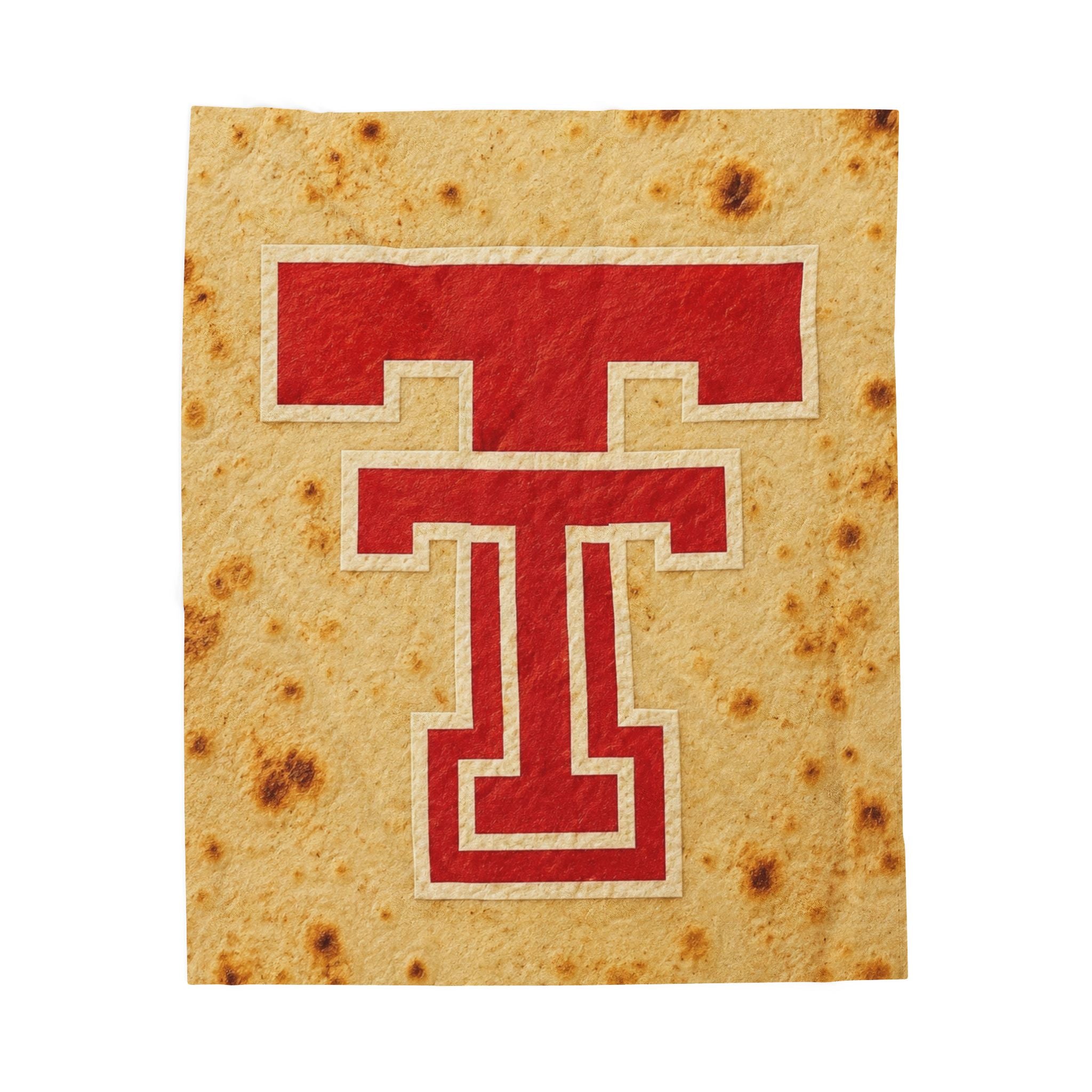 Velveteen Plush Blanket — Red Double T on Toasted Tortilla